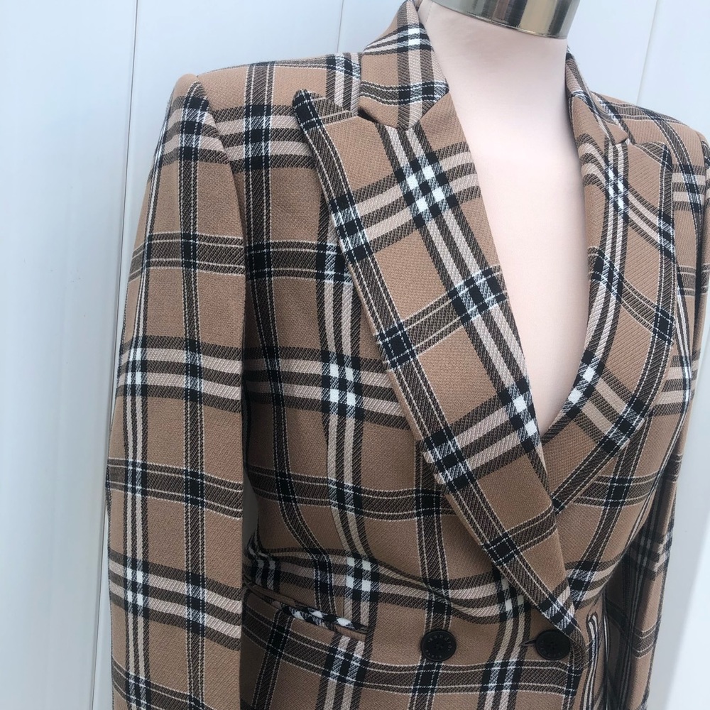 NWT HP Sandro Sirène plaid camel tan blazer US 0-2 - Picture 3 of 14